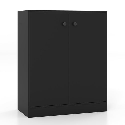 2-Door Modern Floor Storage Cabinet with 3-Tier Shelf, Black