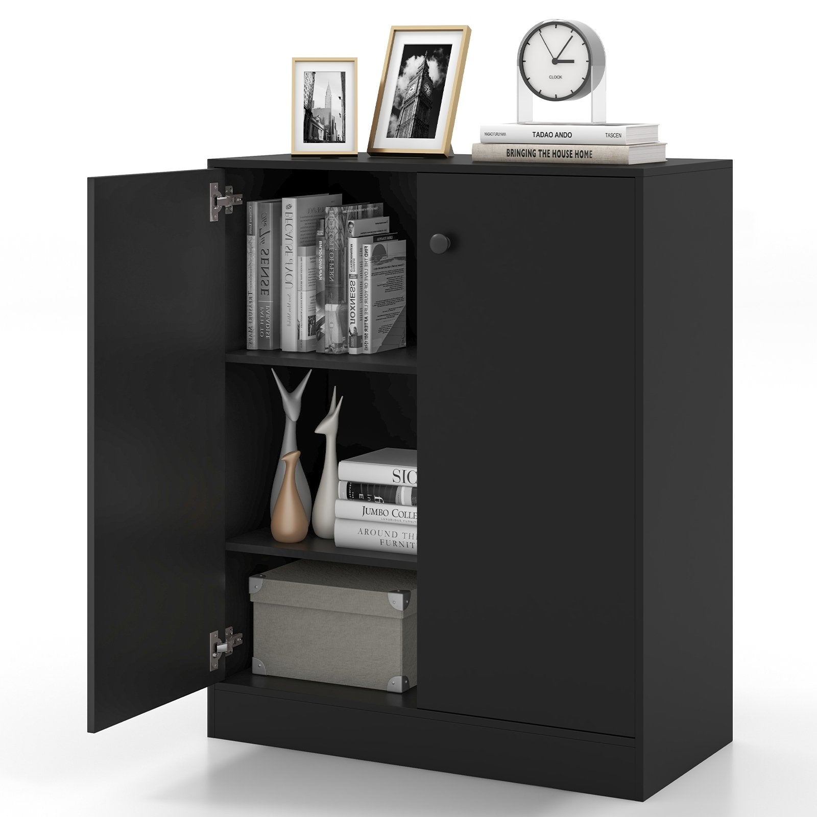 2-Door Modern Floor Storage Cabinet with 3-Tier Shelf, Black Cabinets & Chests   at Gallery Canada