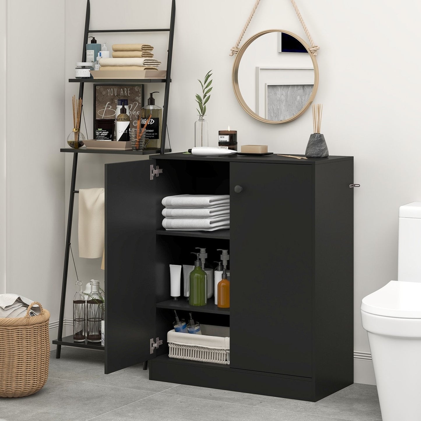 2-Door Modern Floor Storage Cabinet with 3-Tier Shelf, Black Cabinets & Chests   at Gallery Canada