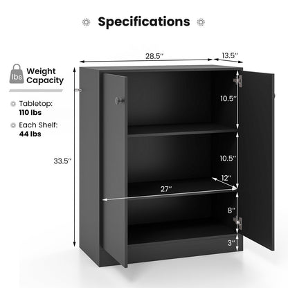 2-Door Modern Floor Storage Cabinet with 3-Tier Shelf, Black Cabinets & Chests   at Gallery Canada