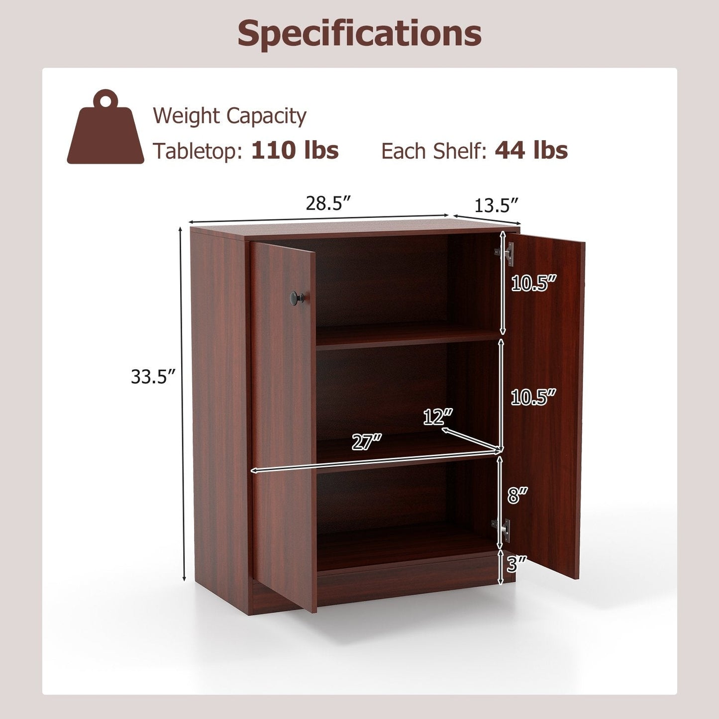 2-Door Modern Floor Storage Cabinet with 3-Tier Shelf, Brown Cabinets & Chests   at Gallery Canada