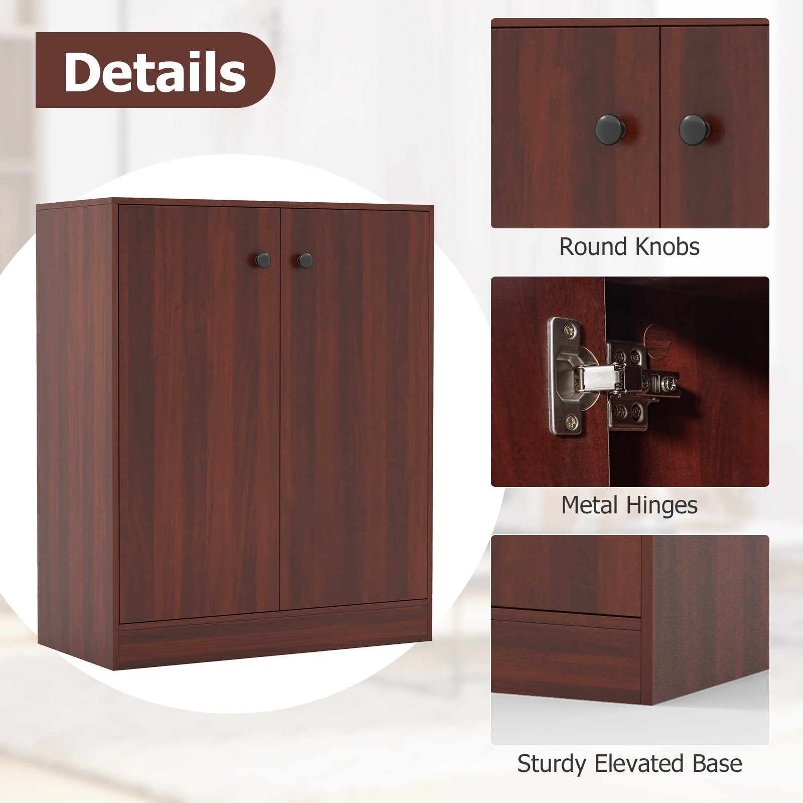 2-Door Modern Floor Storage Cabinet with 3-Tier Shelf, Brown Cabinets & Chests   at Gallery Canada