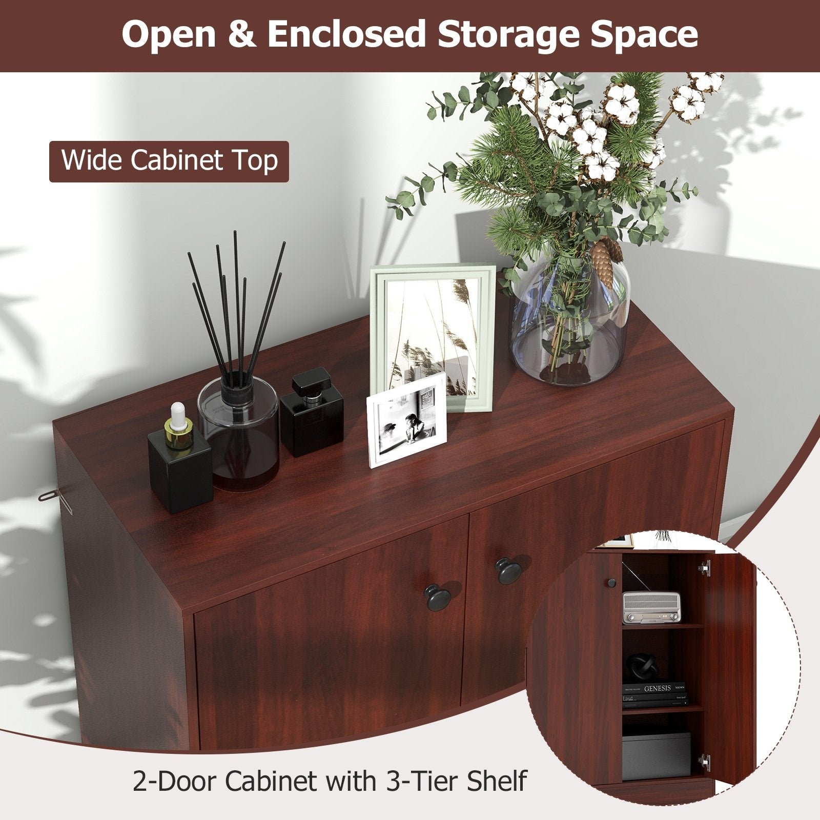 2-Door Modern Floor Storage Cabinet with 3-Tier Shelf, Brown Cabinets & Chests   at Gallery Canada