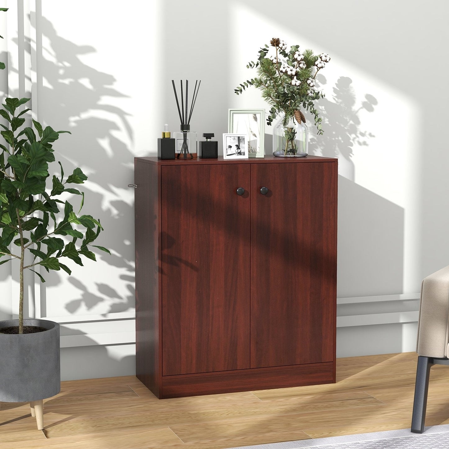 2-Door Modern Floor Storage Cabinet with 3-Tier Shelf, Brown Cabinets & Chests   at Gallery Canada