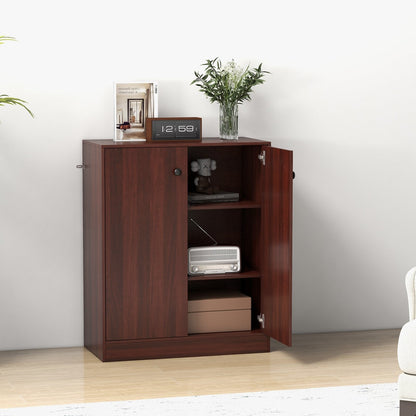 2-Door Modern Floor Storage Cabinet with 3-Tier Shelf, Brown Cabinets & Chests   at Gallery Canada