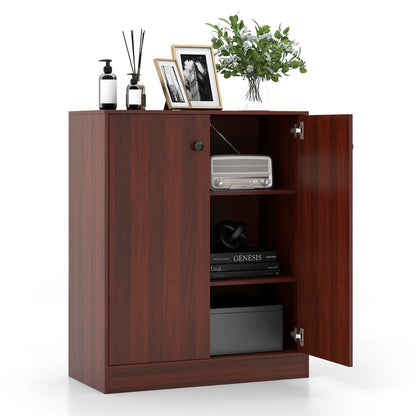 2-Door Modern Floor Storage Cabinet with 3-Tier Shelf, Brown Cabinets & Chests   at Gallery Canada