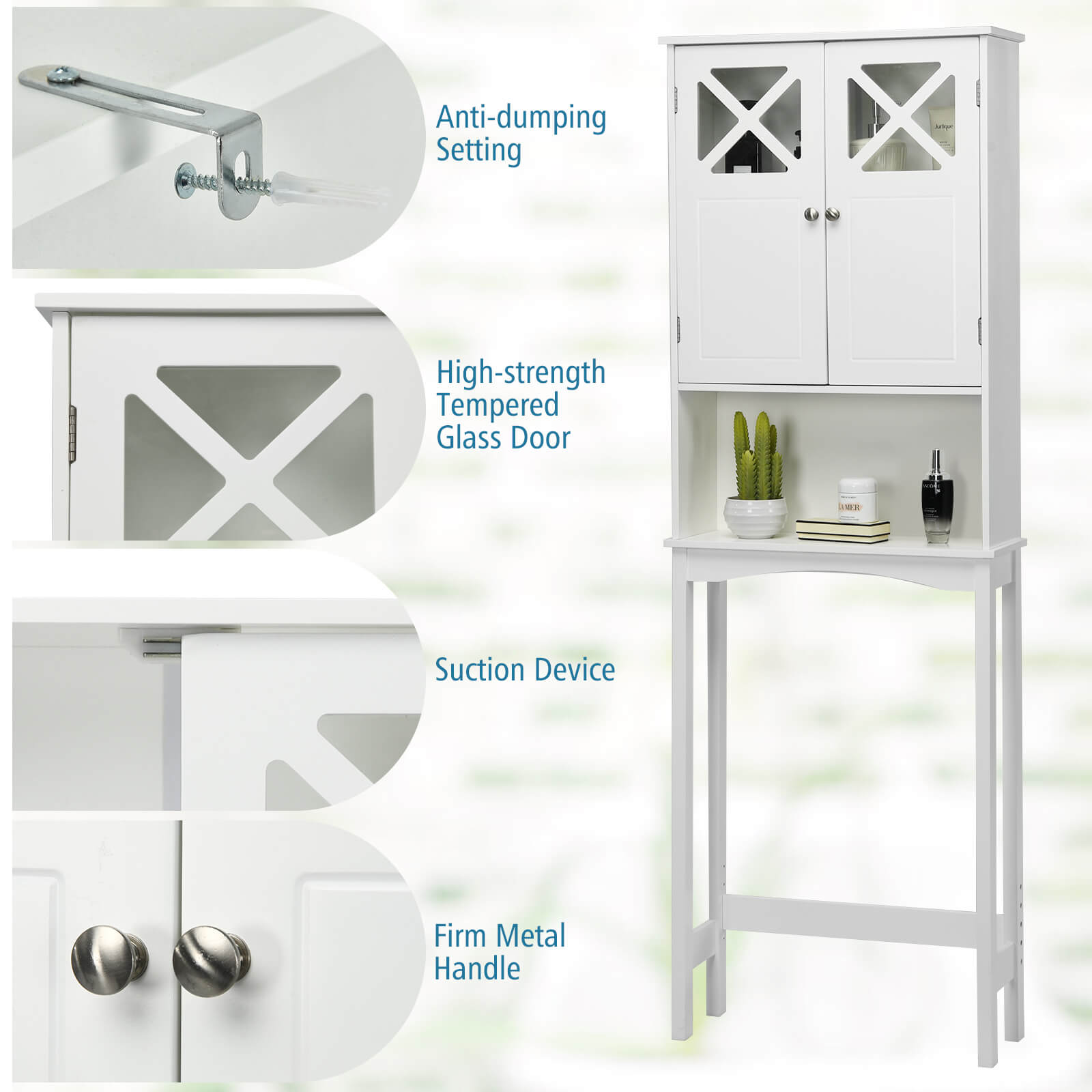 2-Door Over The Toilet Bathroom Storage Cabinet with Adjustable Shelf, White Bathroom Etagere   at Gallery Canada