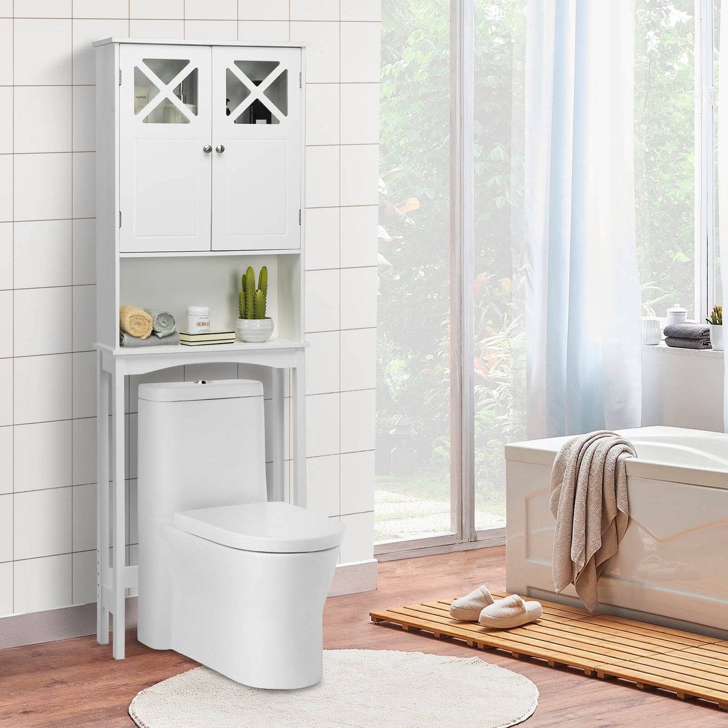 2-Door Over The Toilet Bathroom Storage Cabinet with Adjustable Shelf, White Bathroom Etagere   at Gallery Canada