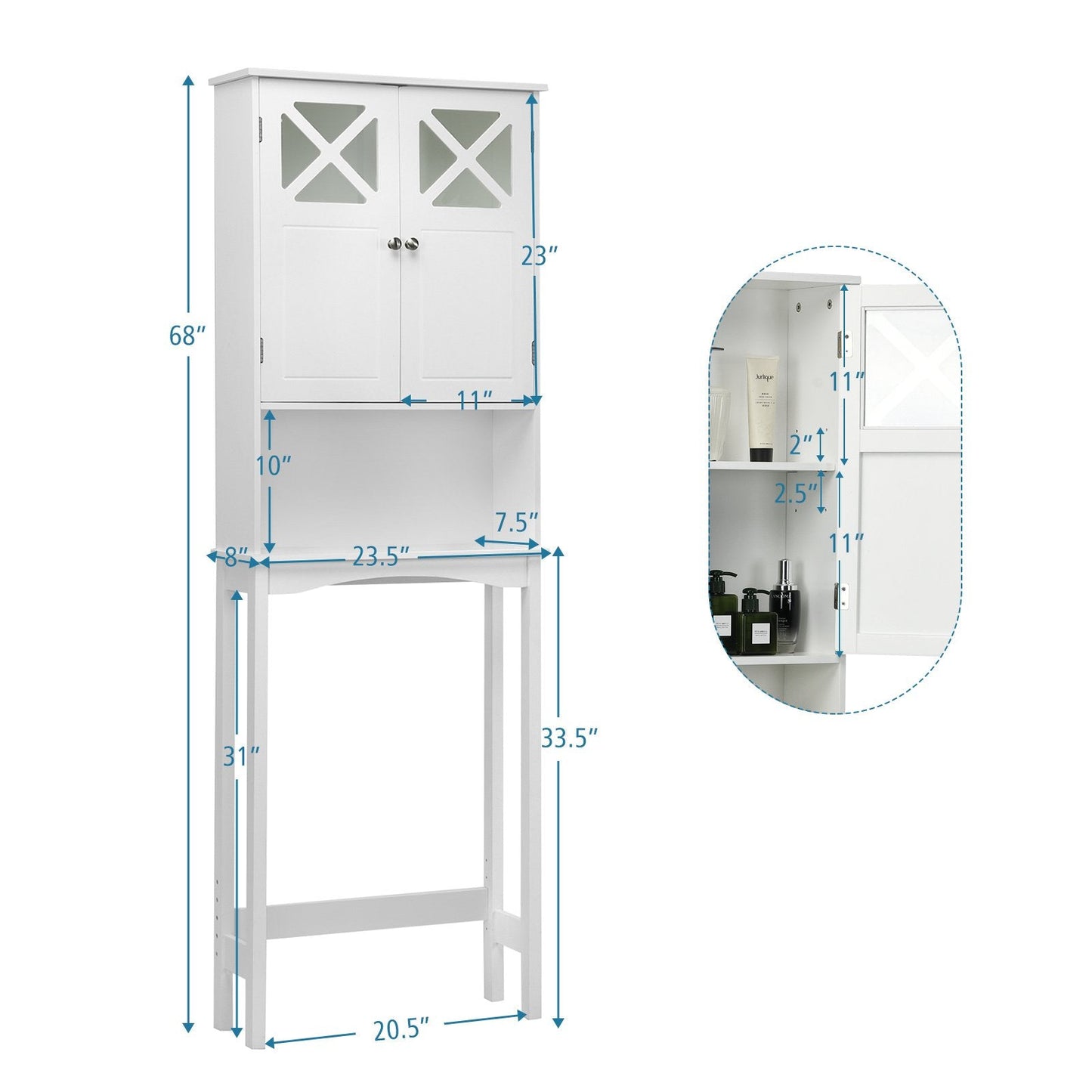 2-Door Over The Toilet Bathroom Storage Cabinet with Adjustable Shelf, White Bathroom Etagere   at Gallery Canada