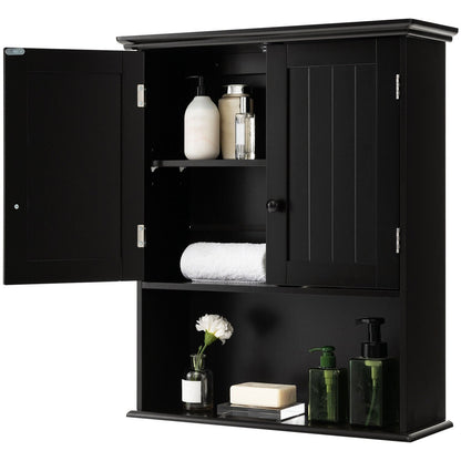 2-Door Wall Mount Bathroom Storage Cabinet with Open Shelf, Black Wall Cabinets   at Gallery Canada