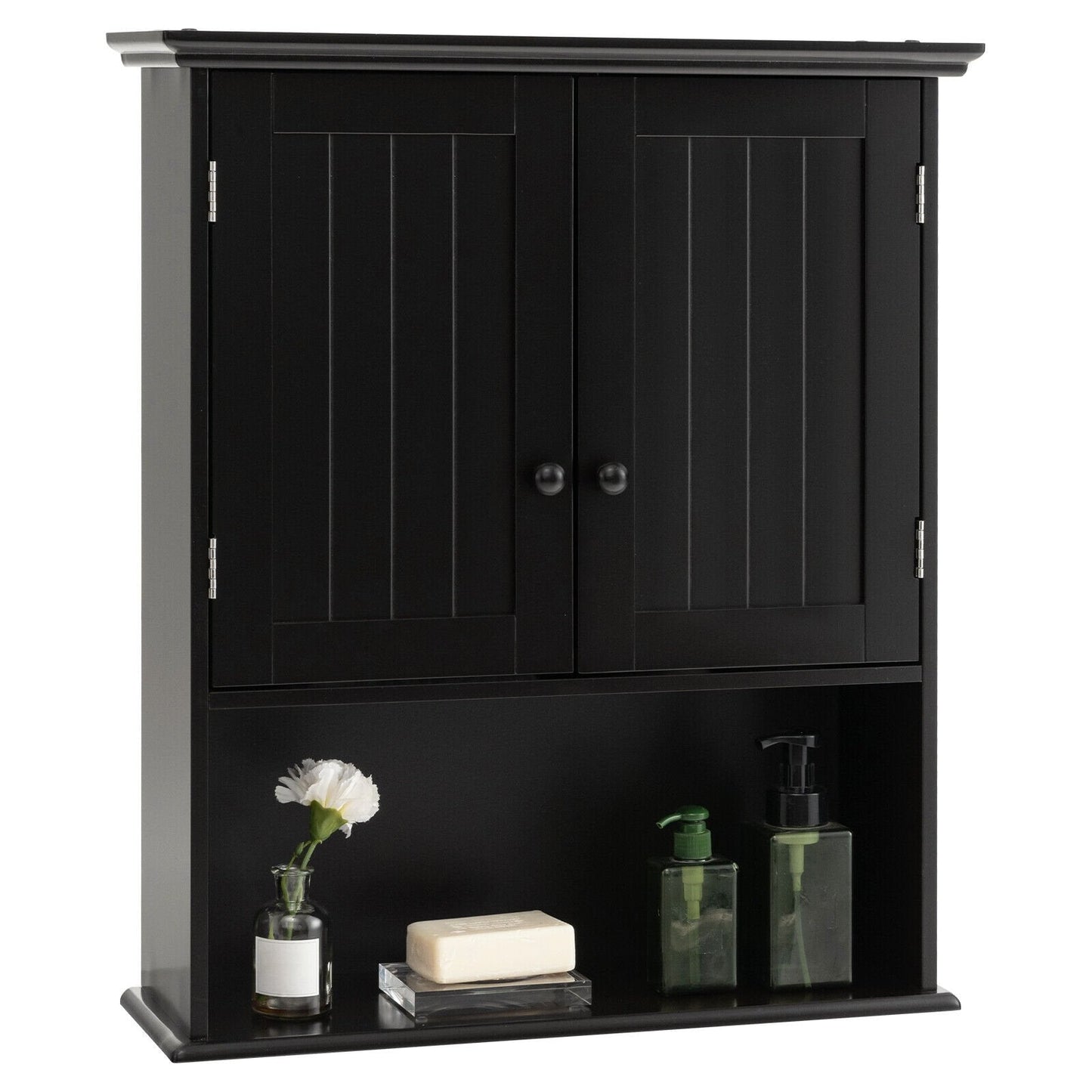 2-Door Wall Mount Bathroom Storage Cabinet with Open Shelf, Black Wall Cabinets   at Gallery Canada