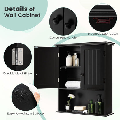 2-Door Wall Mount Bathroom Storage Cabinet with Open Shelf, Black Wall Cabinets   at Gallery Canada