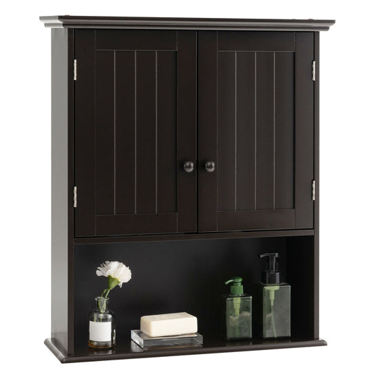 2-Door Wall Mount Bathroom Storage Cabinet with Open Shelf, Espresso Wall Cabinets   at Gallery Canada