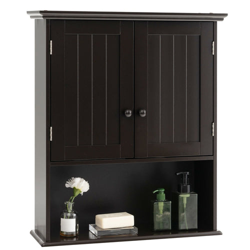 2-Door Wall Mount Bathroom Storage Cabinet with Open Shelf, Espresso