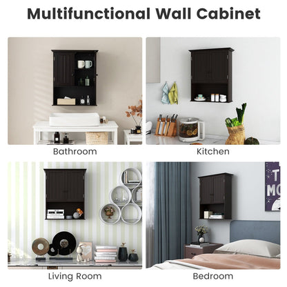 2-Door Wall Mount Bathroom Storage Cabinet with Open Shelf, Espresso Wall Cabinets   at Gallery Canada