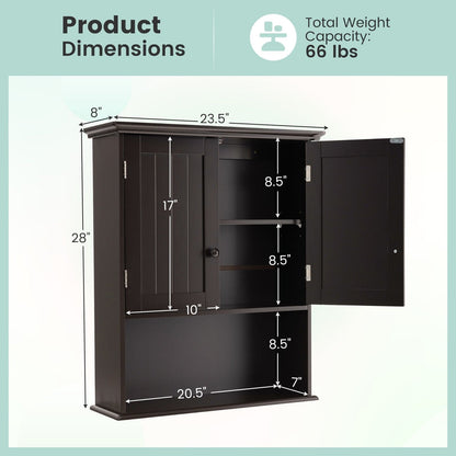 2-Door Wall Mount Bathroom Storage Cabinet with Open Shelf, Espresso Wall Cabinets   at Gallery Canada