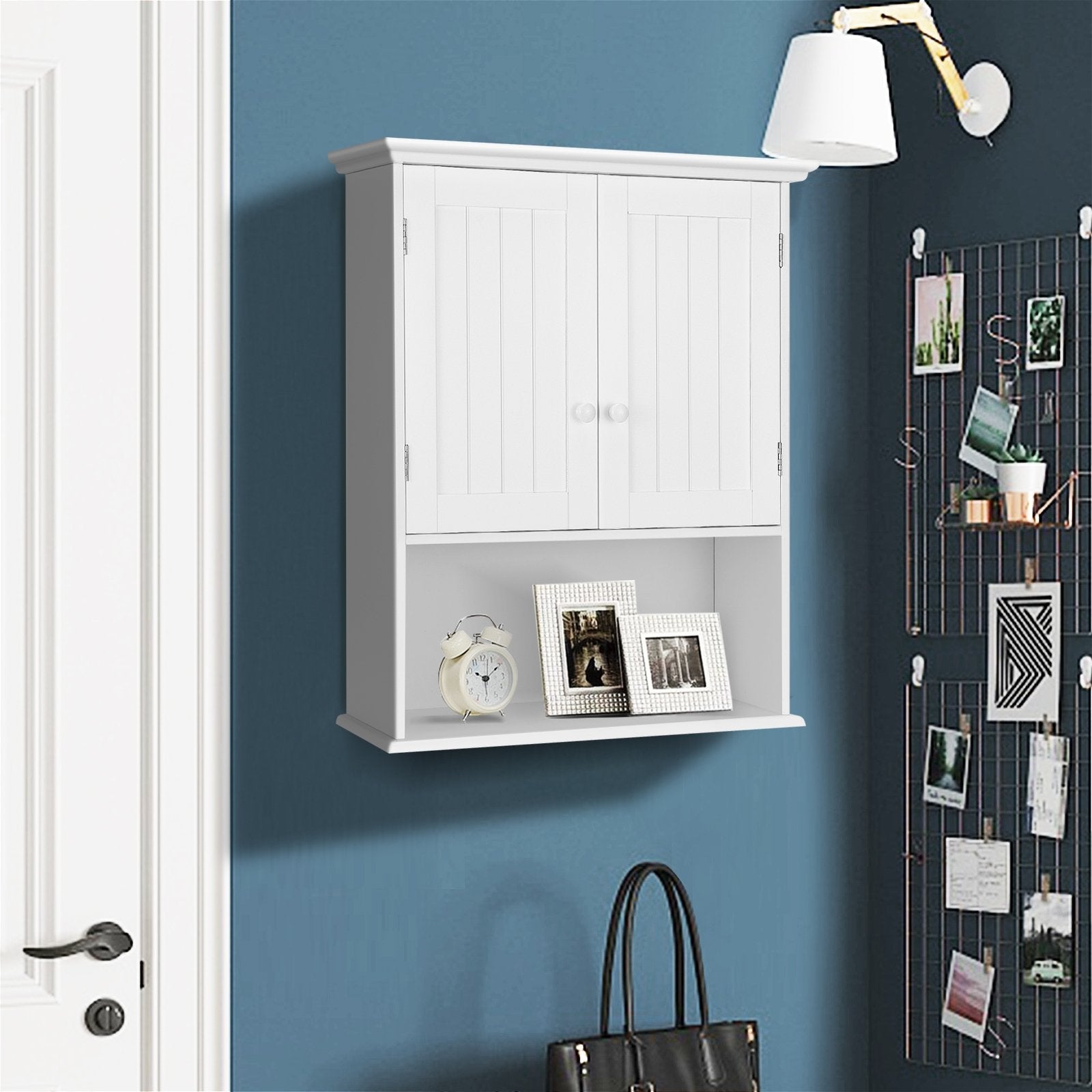 2-Door Wall Mount Bathroom Storage Cabinet with Open Shelf, White Wall Cabinets   at Gallery Canada