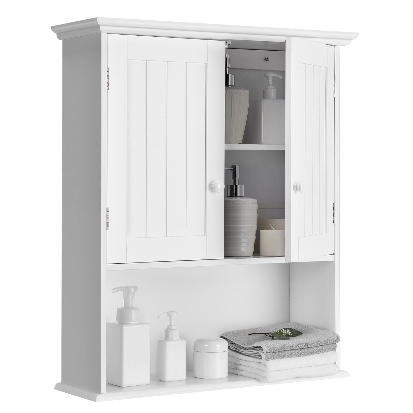 2-Door Wall Mount Bathroom Storage Cabinet with Open Shelf, White Wall Cabinets   at Gallery Canada