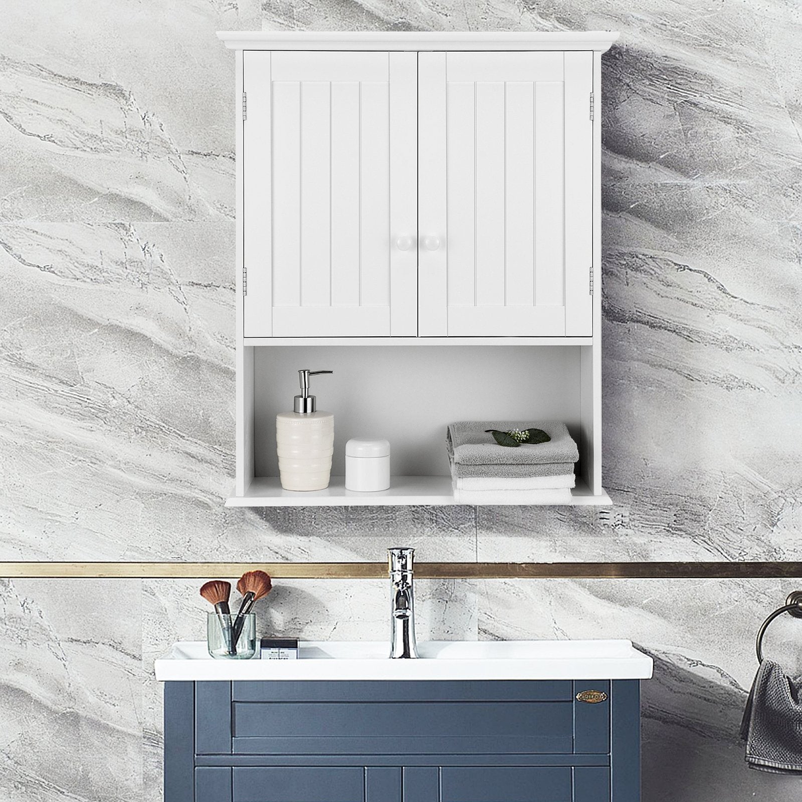 2-Door Wall Mount Bathroom Storage Cabinet with Open Shelf, White Wall Cabinets   at Gallery Canada