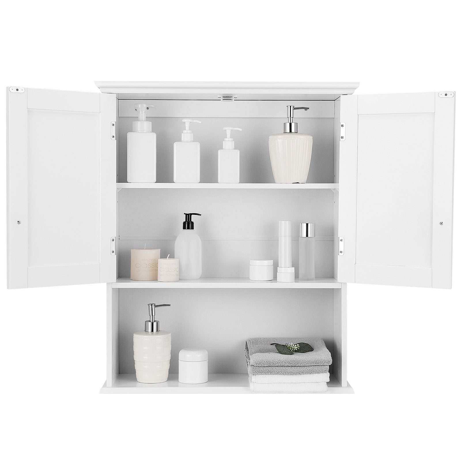 2-Door Wall Mount Bathroom Storage Cabinet with Open Shelf, White Wall Cabinets   at Gallery Canada