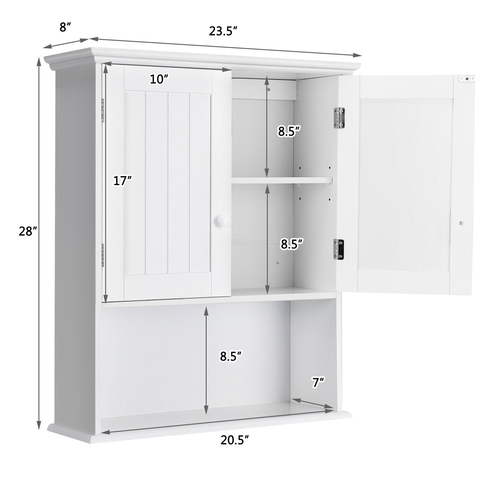 2-Door Wall Mount Bathroom Storage Cabinet with Open Shelf, White Wall Cabinets   at Gallery Canada