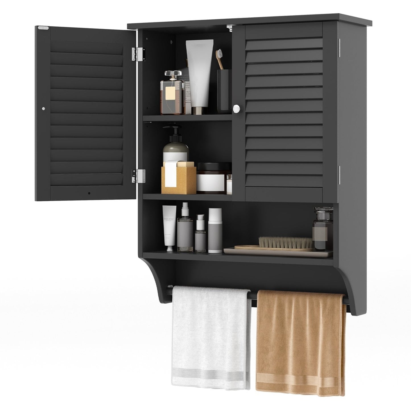 2-Doors Bathroom Wall-Mounted Medicine Cabinet with Towel Bar, Black Wall Cabinets   at Gallery Canada