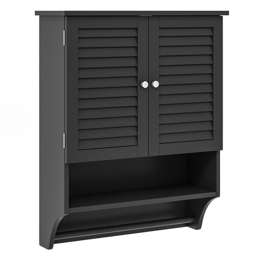 2-Doors Bathroom Wall-Mounted Medicine Cabinet with Towel Bar, Black Wall Cabinets   at Gallery Canada