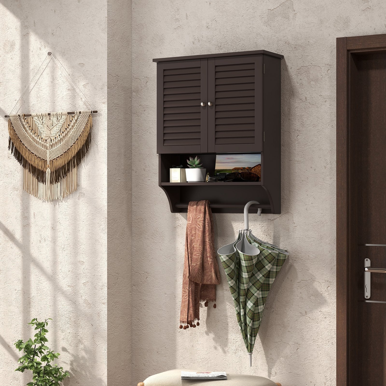 2-Doors Bathroom Wall-Mounted Medicine Cabinet with Towel Bar, Brown Wall Cabinets   at Gallery Canada