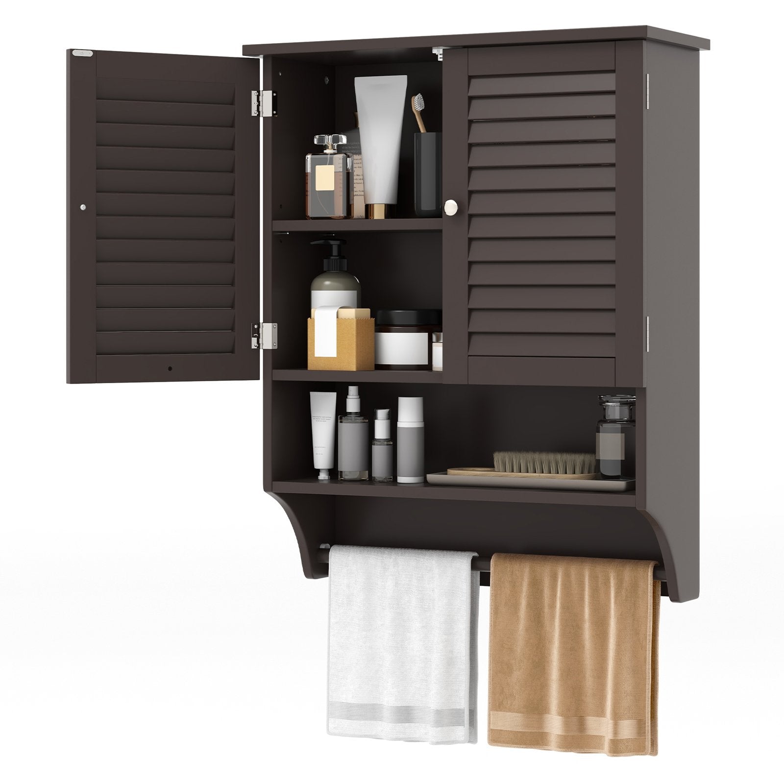 2-Doors Bathroom Wall-Mounted Medicine Cabinet with Towel Bar, Brown Wall Cabinets   at Gallery Canada