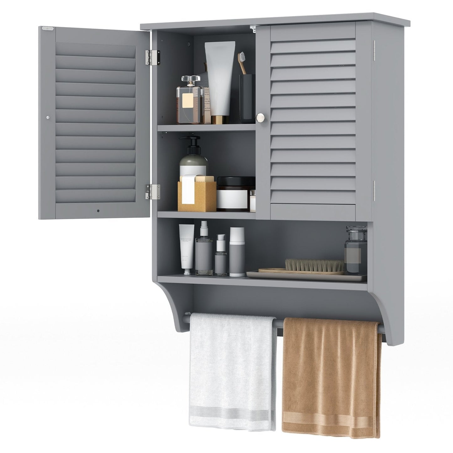 2-Doors Bathroom Wall-Mounted Medicine Cabinet with Towel Bar, Gray Wall Cabinets   at Gallery Canada