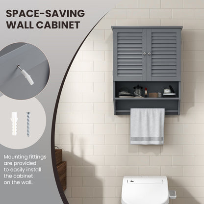 2-Doors Bathroom Wall-Mounted Medicine Cabinet with Towel Bar, Gray Wall Cabinets   at Gallery Canada