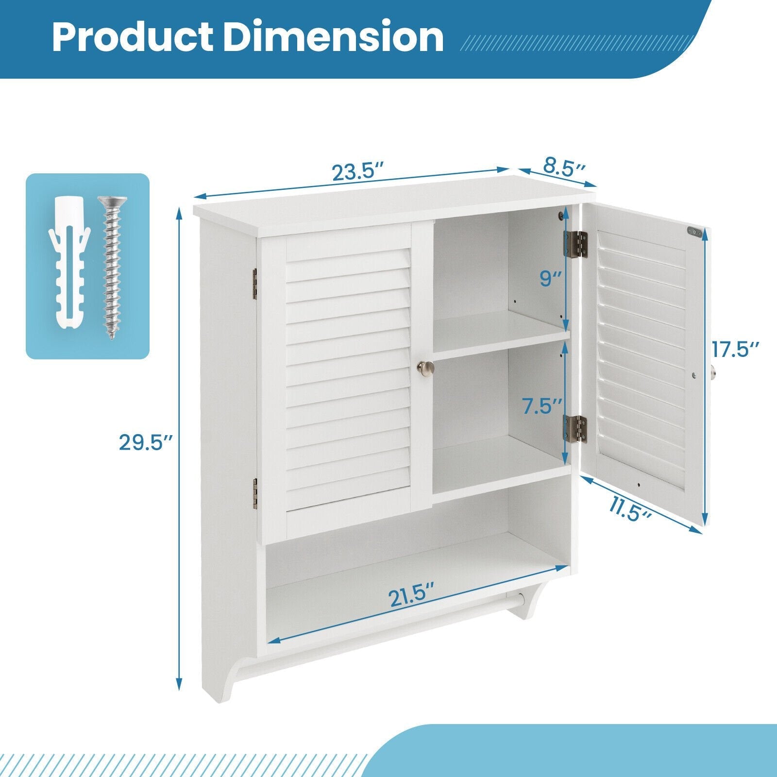 2-Doors Bathroom Wall-Mounted Medicine Cabinet with Towel Bar, White Wall Cabinets   at Gallery Canada