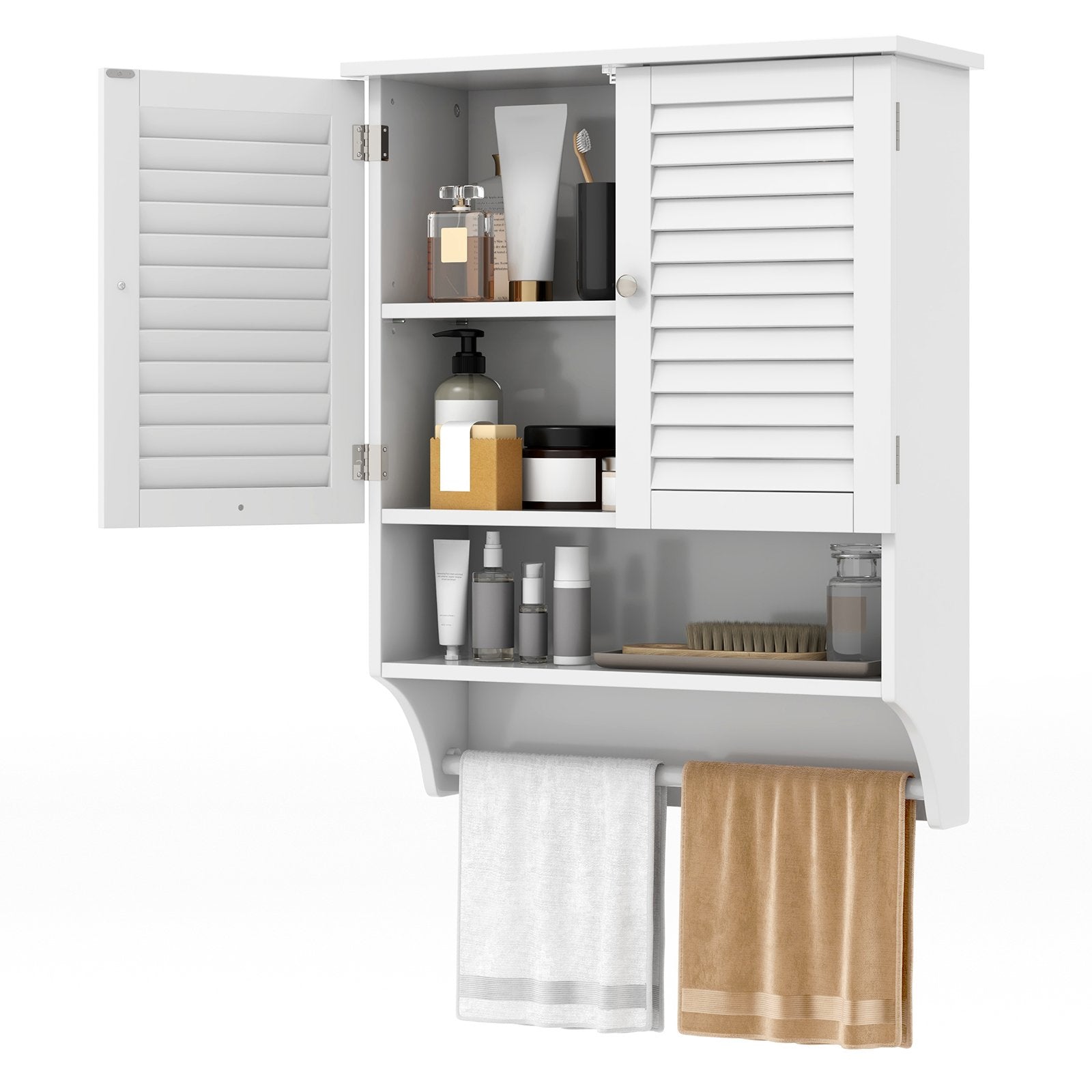 2-Doors Bathroom Wall-Mounted Medicine Cabinet with Towel Bar, White Wall Cabinets   at Gallery Canada