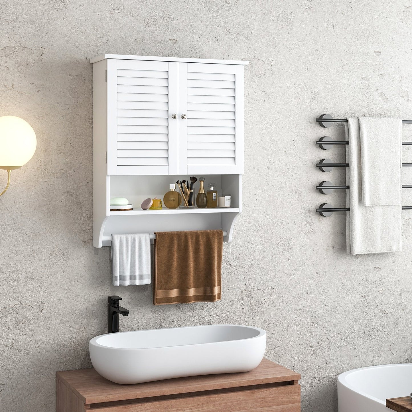 2-Doors Bathroom Wall-Mounted Medicine Cabinet with Towel Bar, White Wall Cabinets   at Gallery Canada