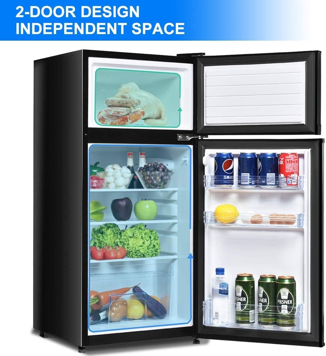 2 Doors Cold-rolled Sheet Compact Refrigerator, Black Refrigerators   at Gallery Canada