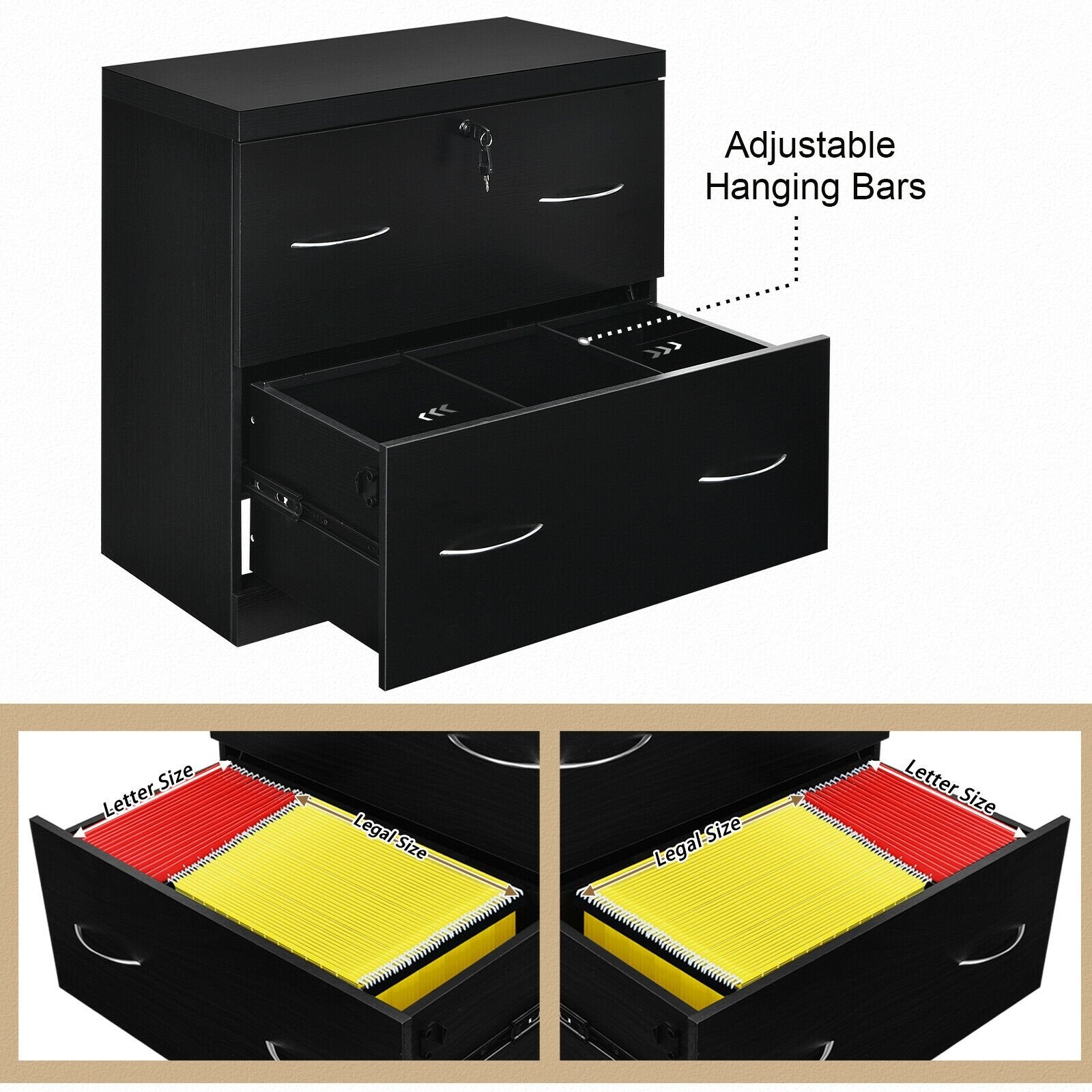 2-Drawer File Cabinet with Lock Hinging Bar Letter and Legal Size, Black File Cabinets   at Gallery Canada