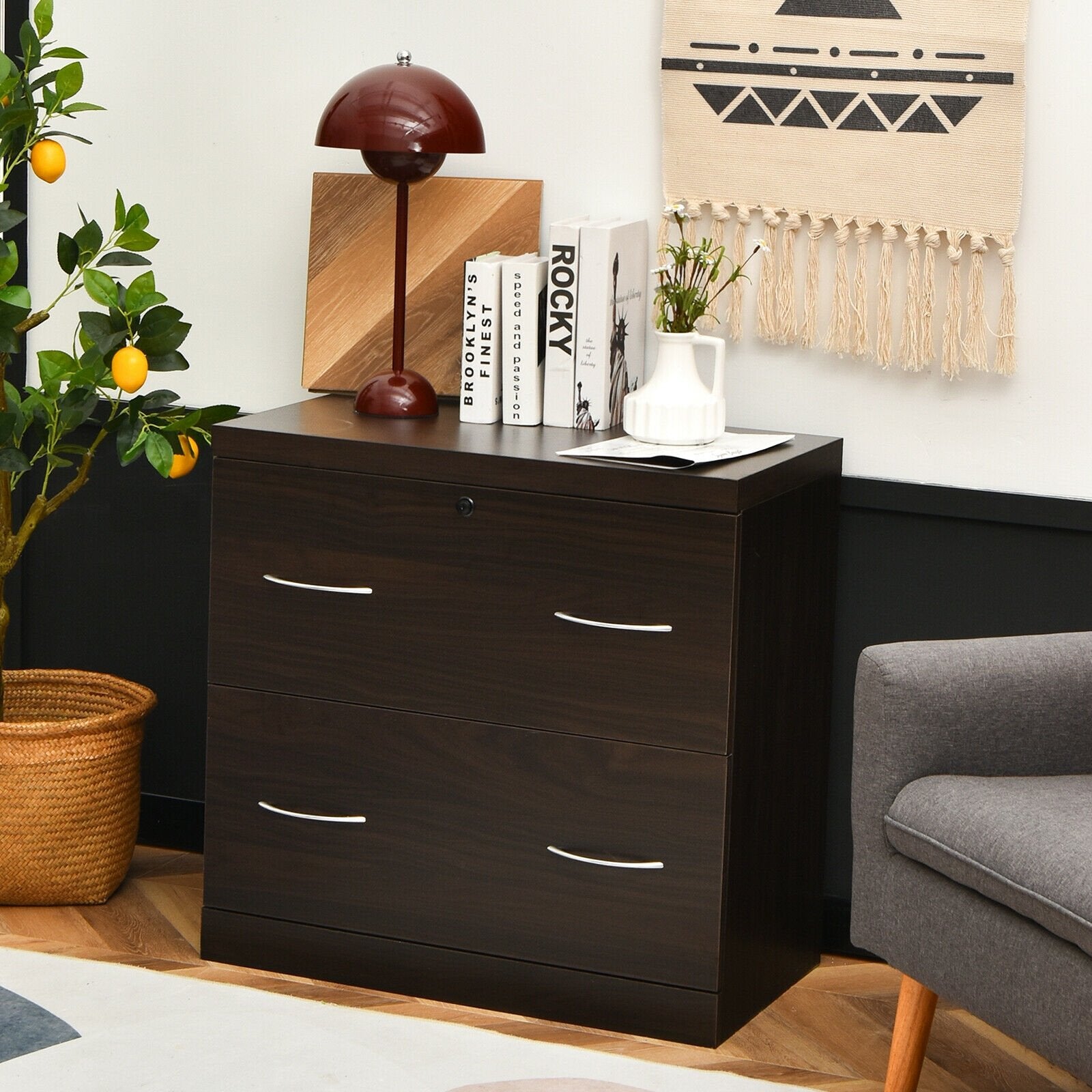 2-Drawer File Cabinet with Lock Hinging Bar Letter and Legal Size, Dark Brown File Cabinets   at Gallery Canada