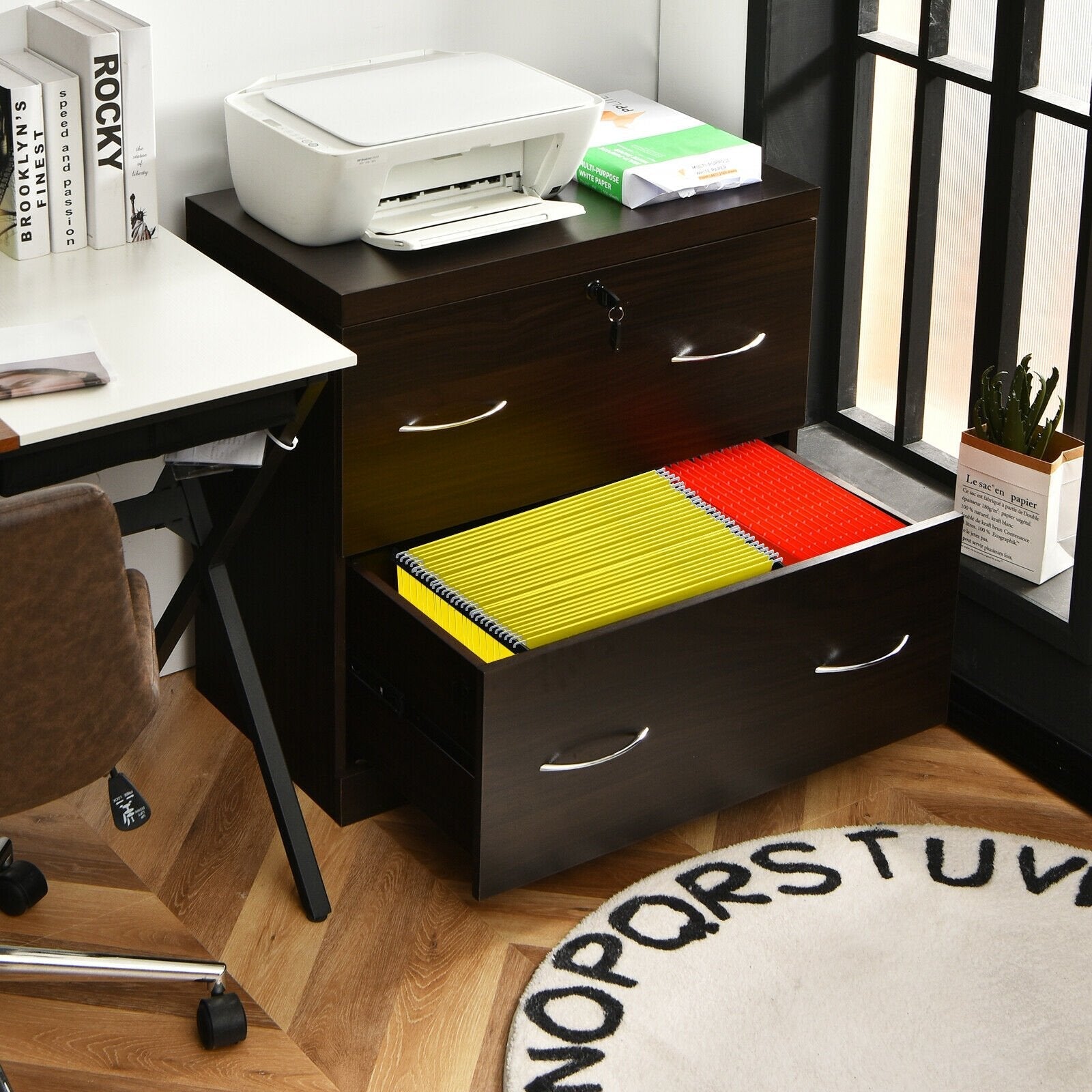 2-Drawer File Cabinet with Lock Hinging Bar Letter and Legal Size, Dark Brown File Cabinets   at Gallery Canada