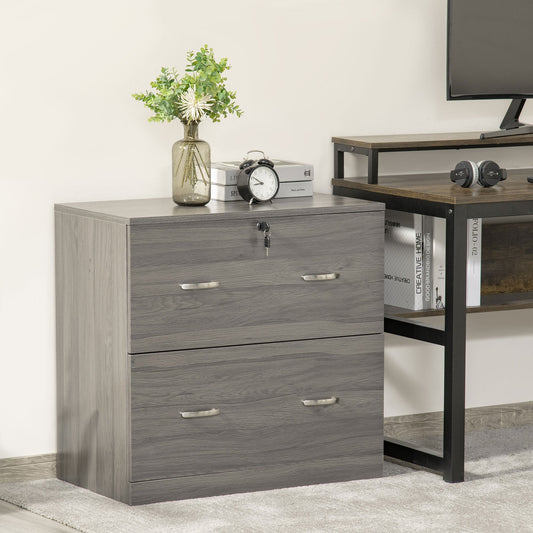 2-Drawer File Cabinet with Lock, Vertical Storage Filing Cabinet with Hanging Bar for Letter Size, Home Office, Grey Office Cabinets & Cupboards Grey Oak  at Gallery Canada