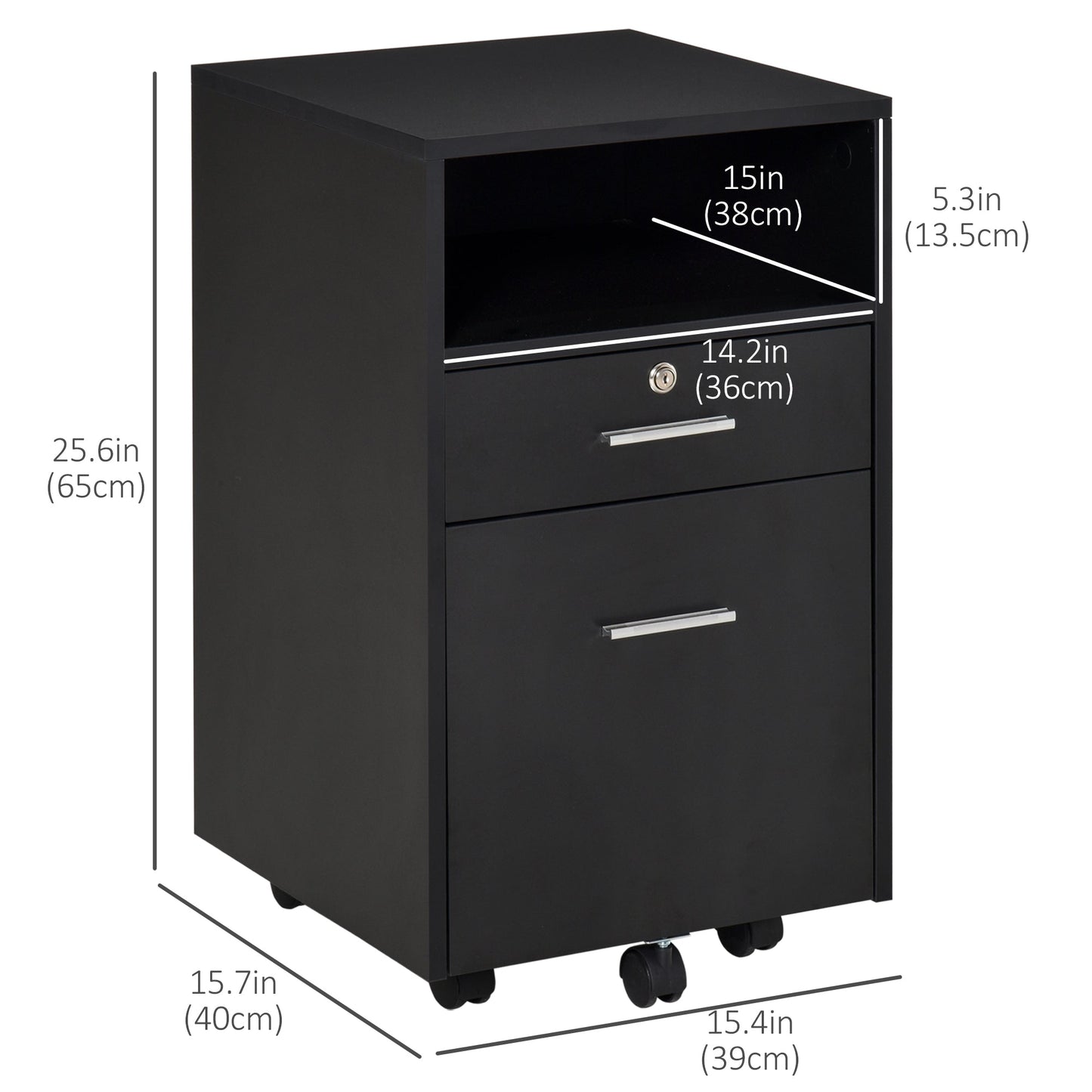 2 Drawer Filing Cabinet with Lock, Vertical File Cabinet with Wheels, Mobile Office Cabinet for A4, Letter Size, Black Office Cabinets & Cupboards   at Gallery Canada