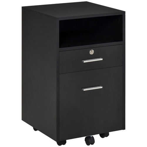 2 Drawer Filing Cabinet with Lock, Vertical File Cabinet with Wheels, Mobile Office Cabinet for A4, Letter Size, Black