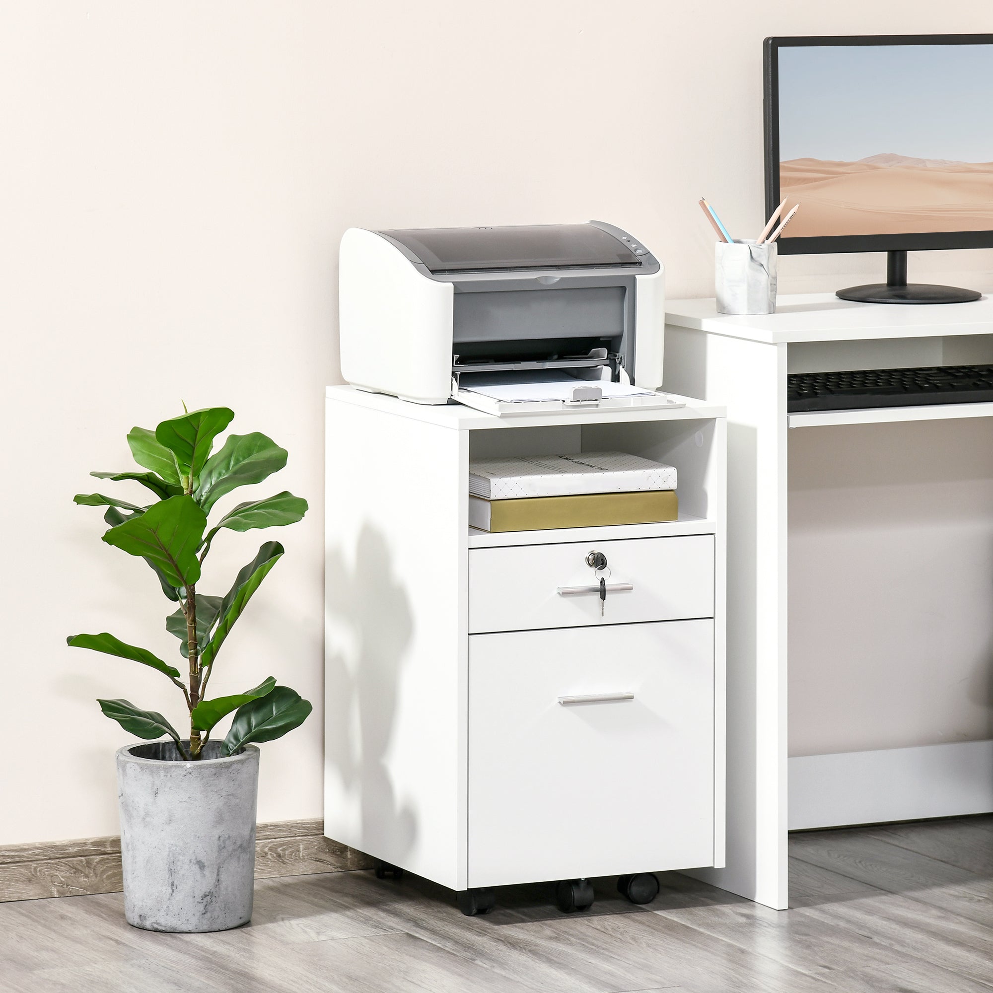 2 Drawer Filing Cabinet with Lock, Vertical File Cabinet with Wheels, Mobile Office Cabinet for A4, Letter Size, White Office Cabinets & Cupboards   at Gallery Canada