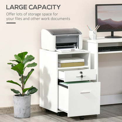 2 Drawer Filing Cabinet with Lock, Vertical File Cabinet with Wheels, Mobile Office Cabinet for A4, Letter Size, White Office Cabinets & Cupboards   at Gallery Canada