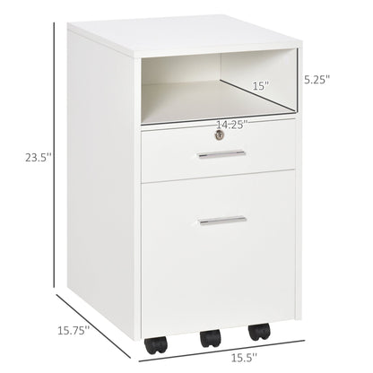 2 Drawer Filing Cabinet with Lock, Vertical File Cabinet with Wheels, Mobile Office Cabinet for A4, Letter Size, White Office Cabinets & Cupboards   at Gallery Canada