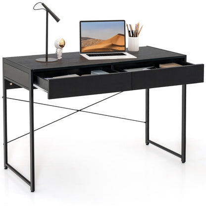 2-Drawer Home Office Desk with Steel Frame, Black Writing Desks   at Gallery Canada