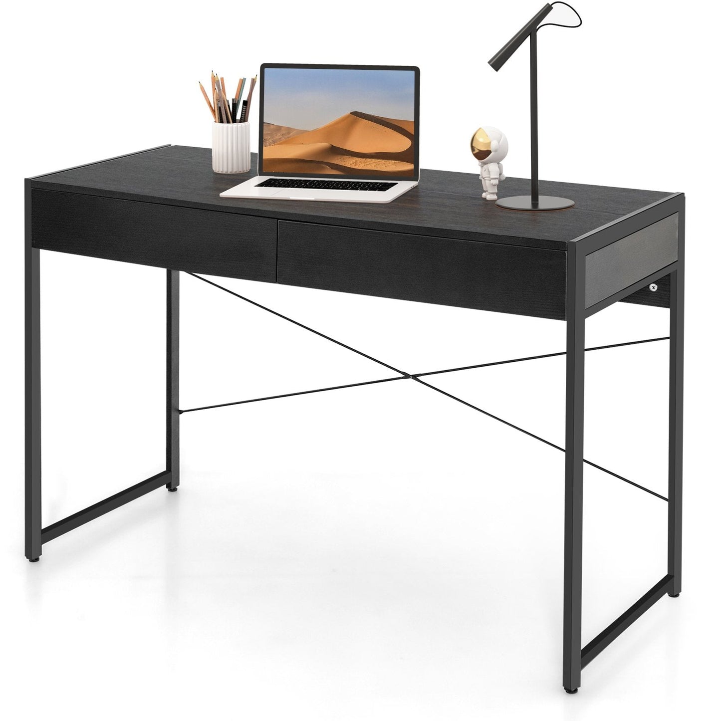 2-Drawer Home Office Desk with Steel Frame, Black Writing Desks   at Gallery Canada