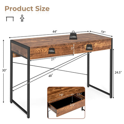 2-Drawer Home Office Desk with Steel Frame, Brown Writing Desks   at Gallery Canada