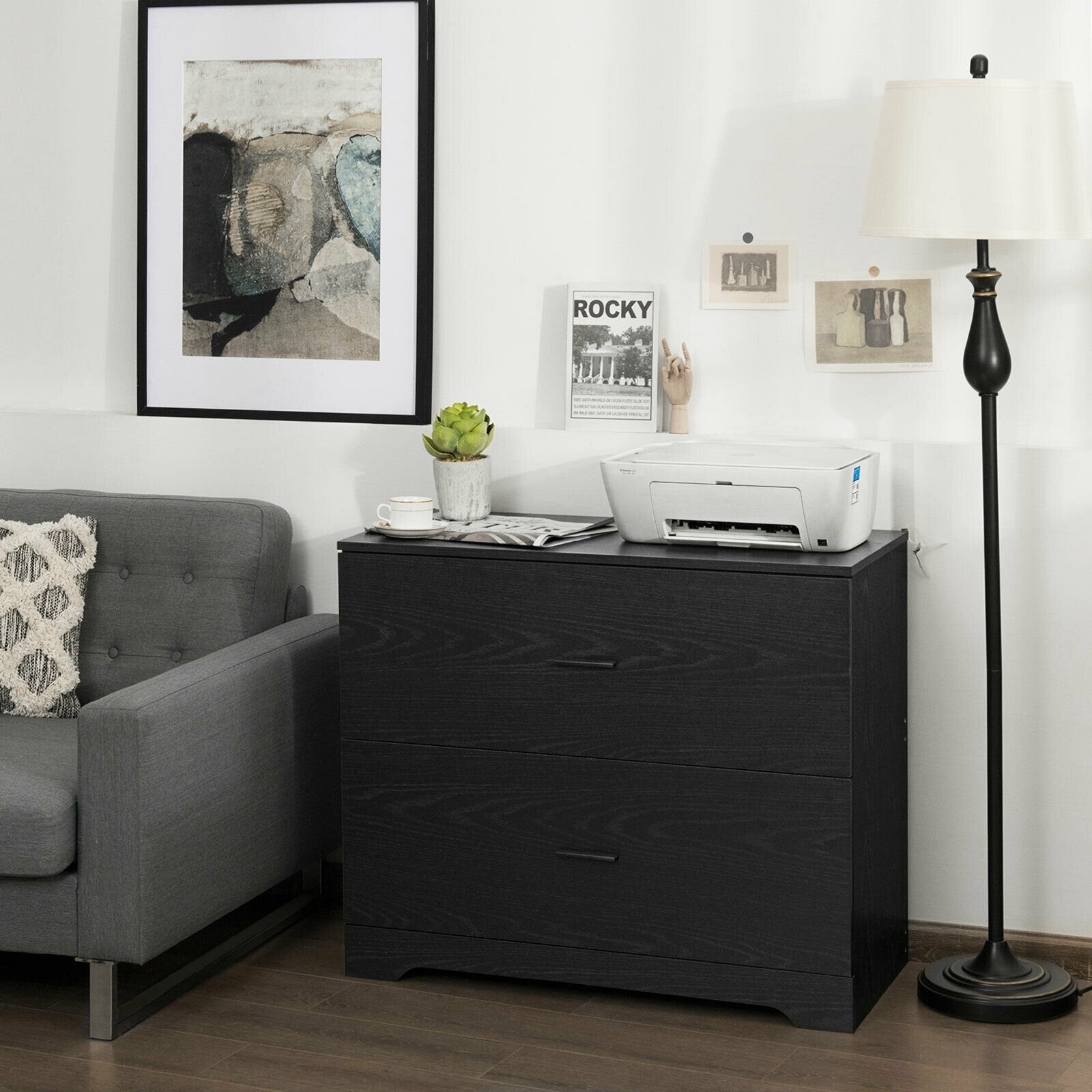 2-Drawer Lateral File Cabinet with Adjustable Bars for Home and Office, Black File Cabinets   at Gallery Canada