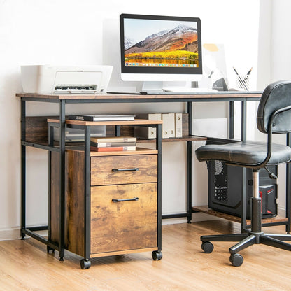 2 Drawer Mobile File Cabinet Printer Stand with Open Shelf for Letter Size, Rustic Brown File Cabinets   at Gallery Canada