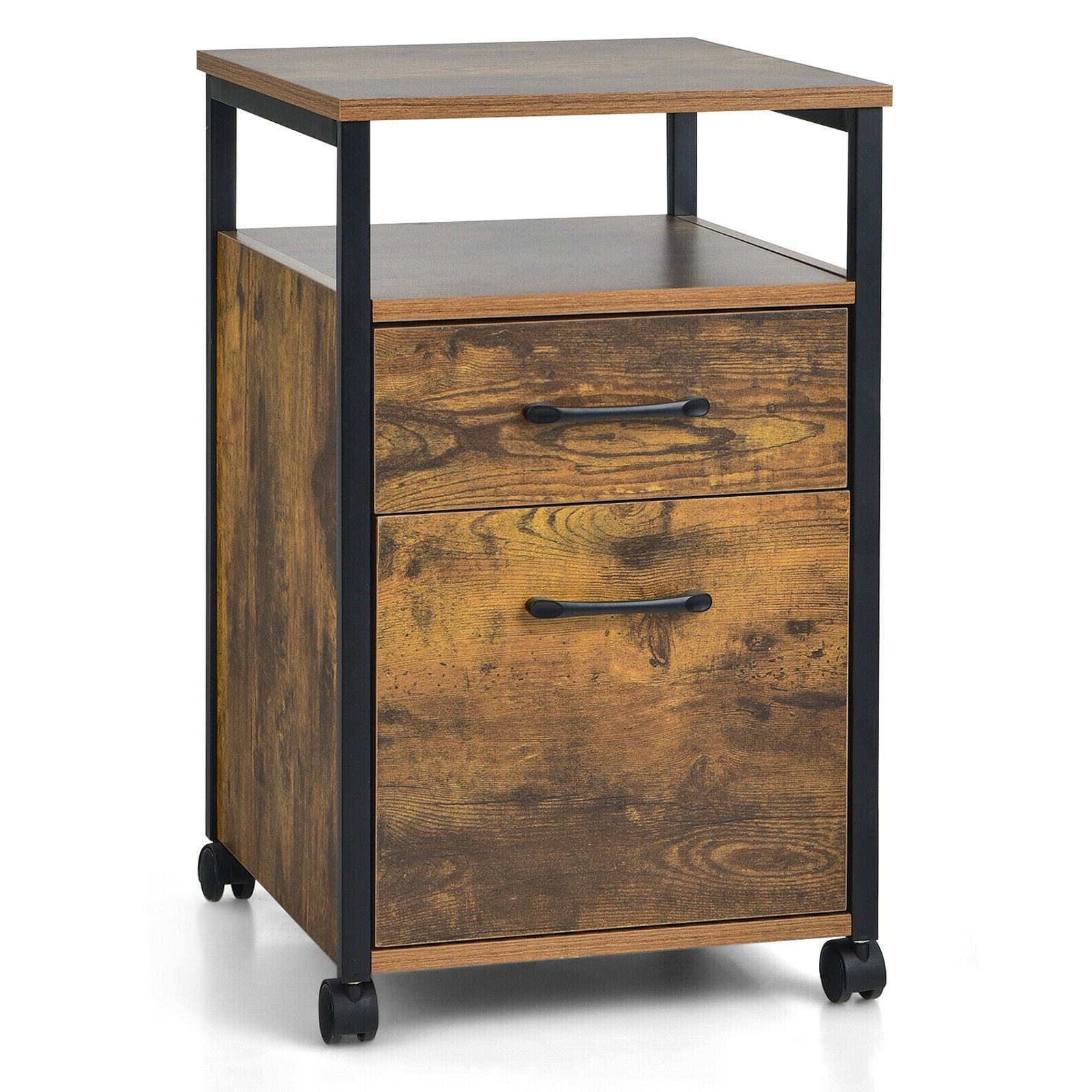 2 Drawer Mobile File Cabinet Printer Stand with Open Shelf for Letter Size, Rustic Brown File Cabinets   at Gallery Canada